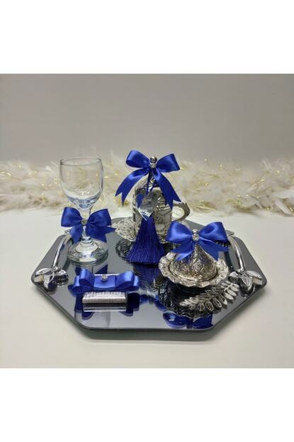 Organizasyon Sahika Nisan Soz Tepsisi Takimi Petek Gumus Tepsi Mavi Susleme Trendyol