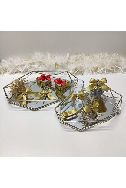 Organizasyon Sahika Nisan Soz Tepsisi Takimi Prizma Gumus Tepsi Gold Susleme Trendyol