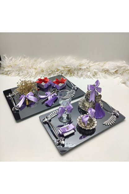 Organizasyon Sahika Nisan Soz Tepsisi Takimi Kare Gumus Tepsi Lila Susleme Trendyol