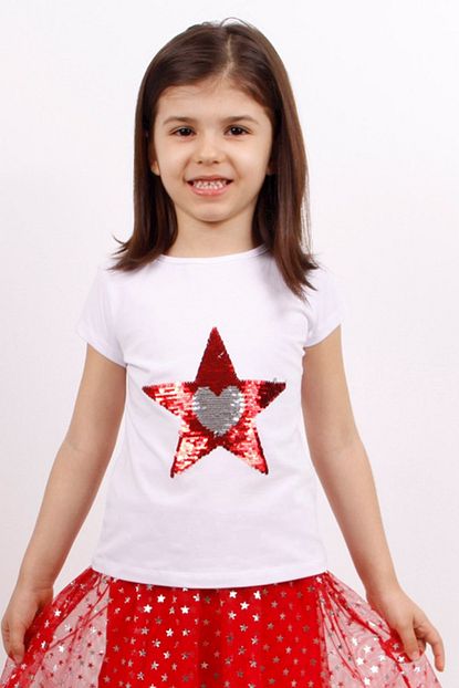 Toontoy Kiz Cocuk Beyaz Pullu Renk Degistiren T Shirt Trendyol