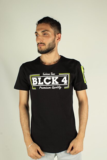 Blck4 Erkek On Baskili Kol Cepli T Shirt Trendyol
