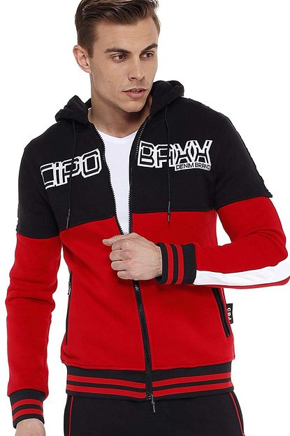 Cipo Baxx Erkek Kirmizi Siyah Fermuarli Kapusonlu Sweatshirt Trendyol