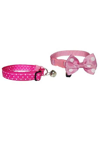 Petbag 2 Li Set Pembe Puantiyeli Puantiye Fiyonk Tasarim Kedi Boyun Tasmasi Trendyol