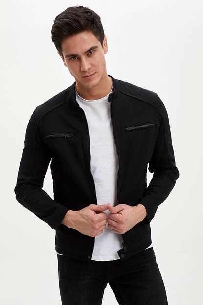Defacto Erkek Siyah Kot Fermuarli Slim Fit Hakim Yaka Jean Ceket M4857az 20sp Nm40 Trendyol