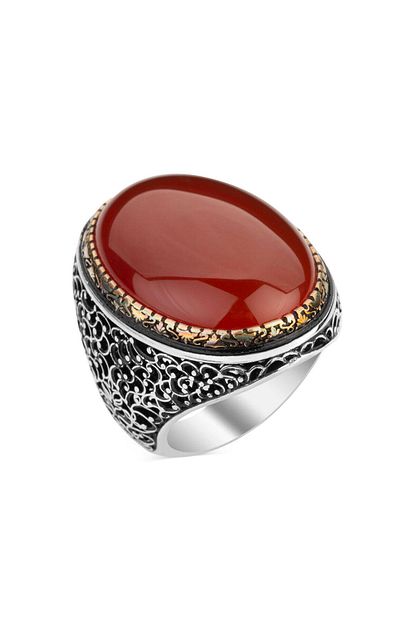 Takilingo Buyuk Oval Akik Tasli Telkari Model Gumus Erkek Yuzuk Trendyol