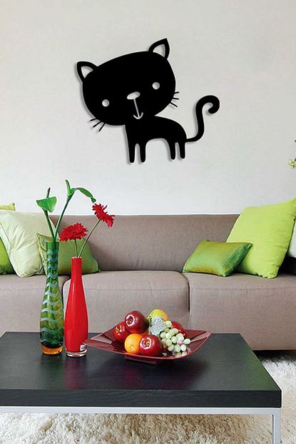 minik sevimli yavru kedi duvar oda ev aksesuari ahsap tablo 50x43cm