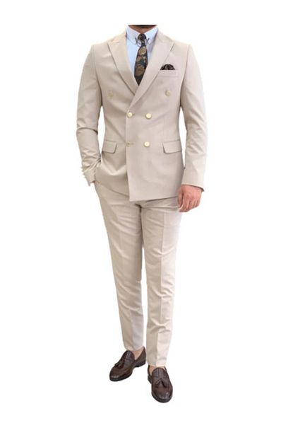 Parez Erkek Krem Kruvaze Slim Fit Takim Elbise Trendyol