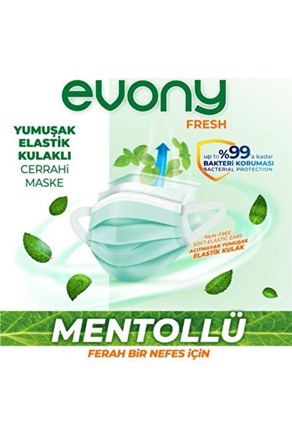 Evony Maske 3 Katli Lastikli Cerrahi Yuz Maskesi Mentollu 20 Li Fiyati Yorumlari Trendyol