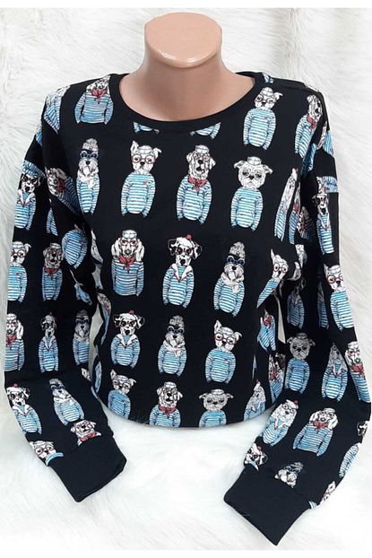 Mdg Fashion Unisex Siyah Kopek Desenli Sweatshirt Trendyol