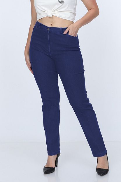 Gul Moda Kadin Mavi Buyuk Beden Likrali Boru Paca Kot Pantolon G000brm Trendyol