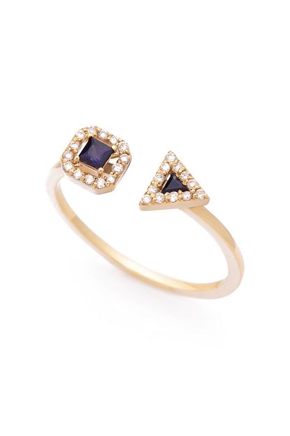Mirimajewelry Kadin Kare Ve Ucgen Kesim Safir Acik Kol Pirlanta Fantezi Altin Yuzuk 14 Ayar Trendyol