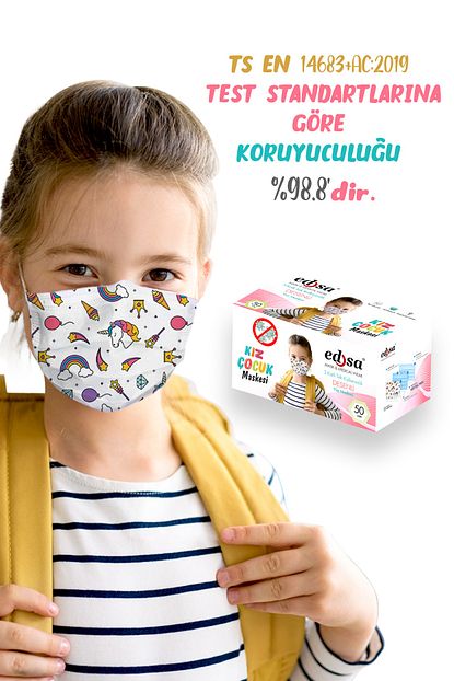 Edsa 3 14 Yas Kiz Cocuk 10 Desen 50 Adet 3 Katli Meltblownlu Telli Tek Kullanimlik Koruyucu Yuz Maskesi Trendyol