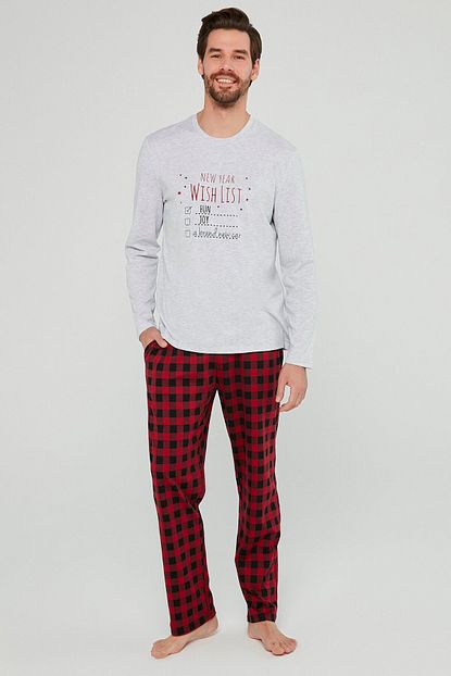Penti Erkek Gri Kirmizi Family Gingham Pijama Takimi Trendyol