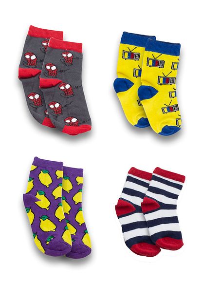 Socksarmy Cocuk Spiderman Limon Retro Tv Desenli 4 Lu Renkli Corap Seti Trendyol