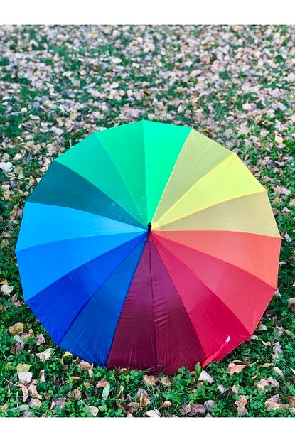Rainwalker Uzun Sapli Baston Model 16 Telli Rainbow Gokkusagi Renkli Semsiye Trendyol