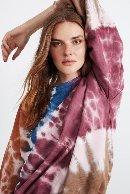 Grimelange Kadin Pembe 3 Renkli Batik Yikamali Sweatshirt Trendyol