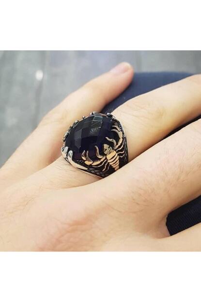 Candie Silver Siyah Zirkon Tasli Akrep Motifli Erkek Gumus Yuzuk Trendyol