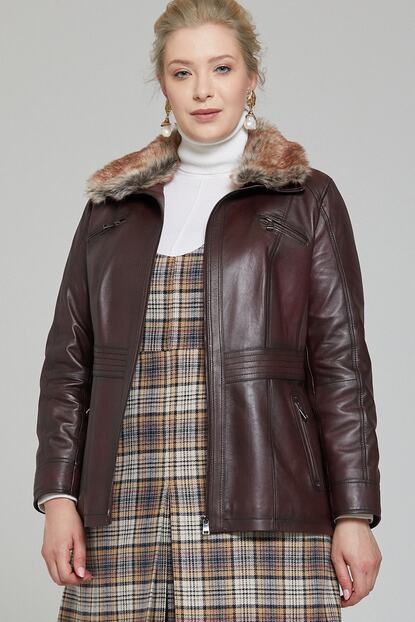 Derimod Kadin Bordo Mira Plus Deri Ceket Fiyati Yorumlari Trendyol