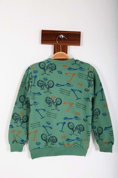 Teqne Cocuk Bisiklet Baskili Sweatshirt Yesil 9 10 Yas Trendyol