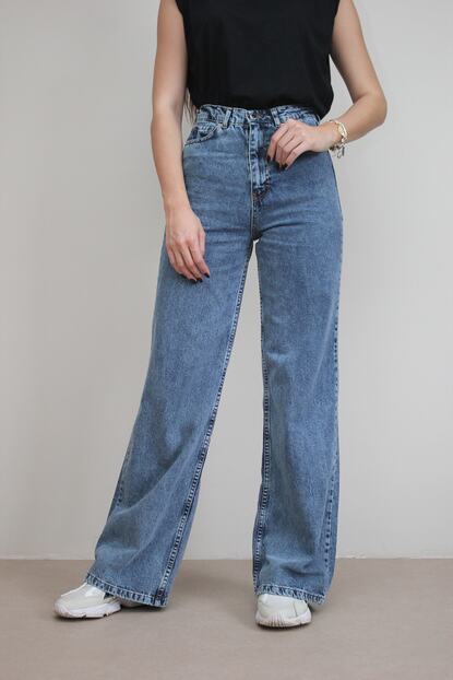 Amazoons Kadin Mavi Kar Yikama Yuksek Bel Bol Paca Jean Pantolon Amz 7070 Fiyati Yorumlari Trendyol