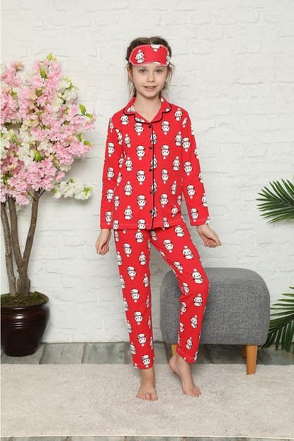 Lolliboomkids Kiz Cocuk Kirmizi Kardan Adam Desenli Pijama Takimi Uyku Bandi Dahildir Trendyol