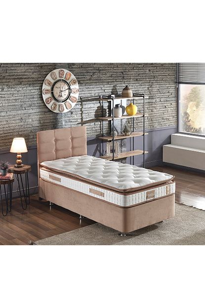 niron yatak niron queen 100x200 cm tek kisilik pedli yatak seti sutlu kahve kumas baza baslik ve yatak takimi fiyati yorumlari trendyol