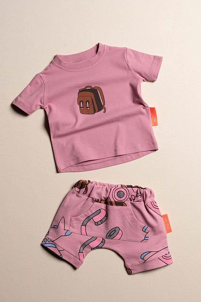 moi noi unisex bebek pembe desenli sortlu 2 parca takim fiyati yorumlari trendyol