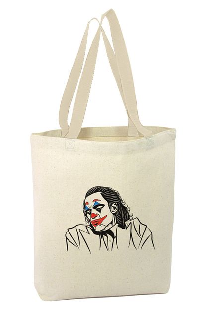 kadin beyaz joker kara kalem cizimi alisveris plaj bez canta