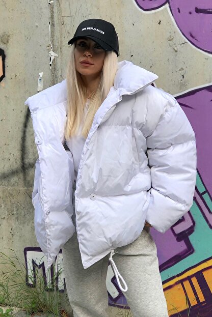 swistluxury kadin beyaz oversize dik yaka sisme mont fiyati yorumlari trendyol