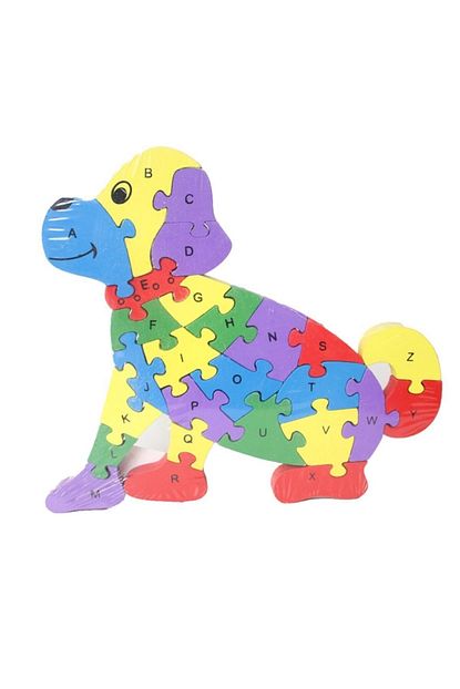 Gezgin Tekstil Ve Aksesuar Ahsap Kopek Figurlu Sayi Renk Ve Harf Ogretici 26 Parcali Puzzle Trendyol