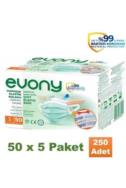 Evony 3 Katli Cerrahi Maske 50 Li 5 Paket 250 Adet Fiyati Yorumlari Trendyol