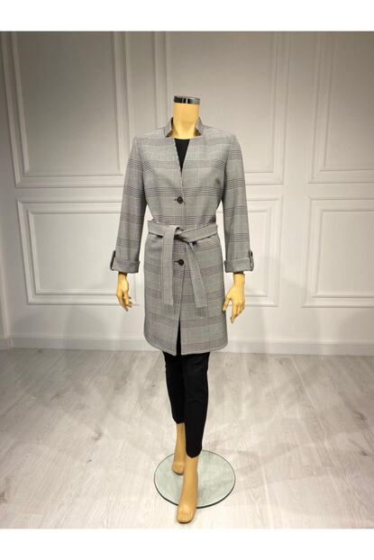 Klapa Kadin Ekose Desen Kemerli Trenckot Trendyol