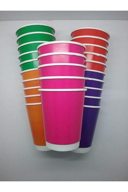 Igracup Renkli Cift Kat Kagit Bardak 14 Oz 50 Li Trendyol