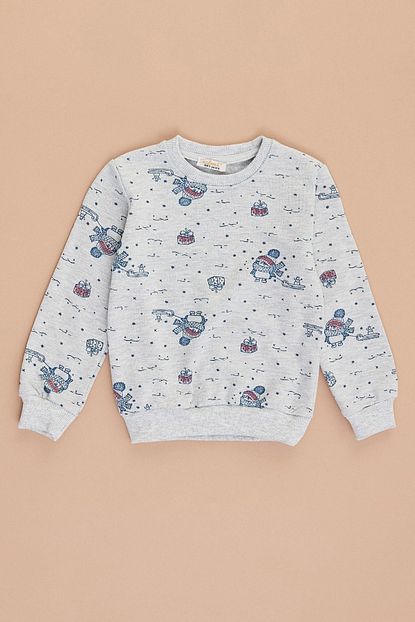 Fulla Moda Erkek Cocuk Gri Penguen Baskili Sweatshirt Trendyol