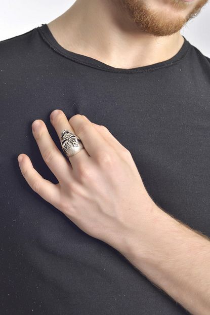 Labalaba Erkek Antik Gumus Kaplama Gotik Kurukafa Yuzuk Trendyol