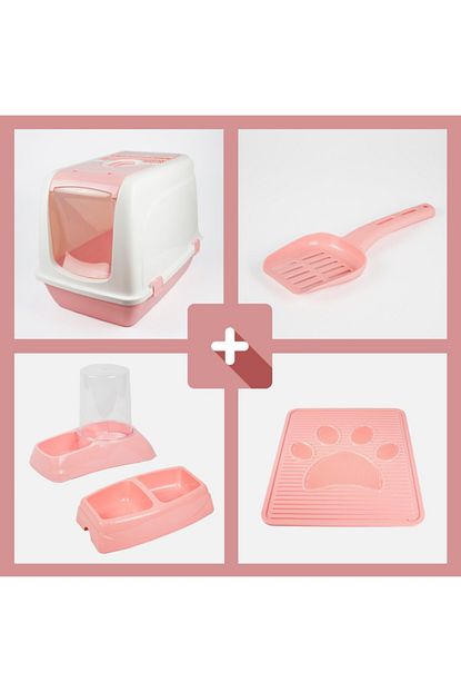 Ziomo 4 Lu Set Buyuk Boy Kapali Kedi Tuvaleti Paspas Buyuk Ikili Mama Kabi Suluk 3lt Pembe Trendyol