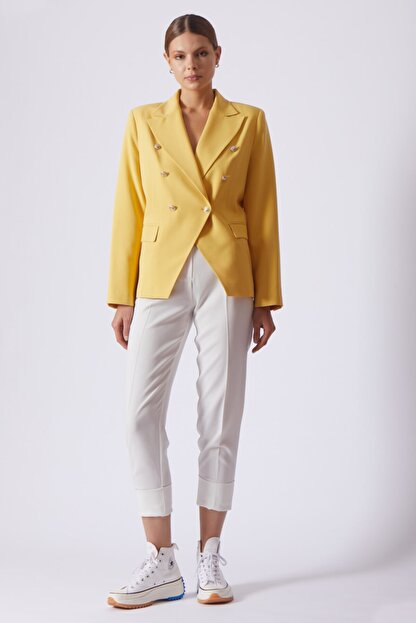 Remila Kadin Sari Gold Dugmeli Blazer Ceket Fiyati Yorumlari Trendyol