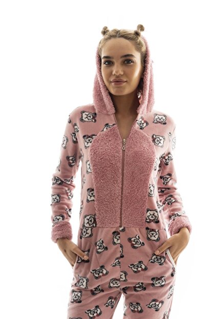 Giyinsende Kadin Pembe Polar Tulum Pijama Takimi Trendyol