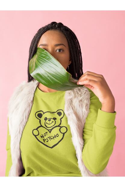 Hrs Kadin Neon Renk Baskili Bisiklet Yaka Regular Sweatshirt Trendyol