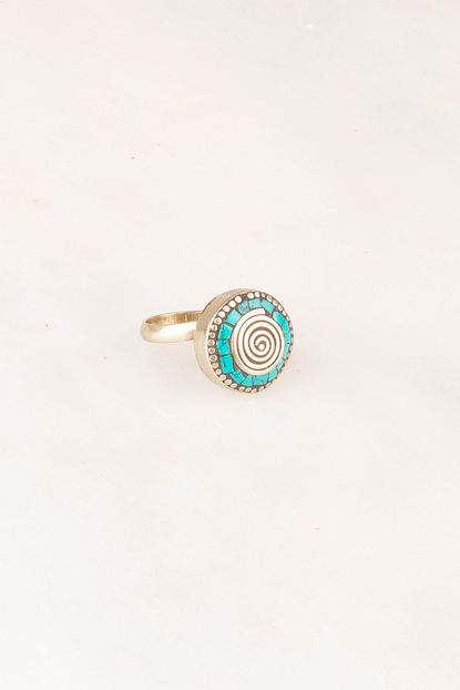 Soa Jewellery Daire Kesim Turkuaz Kakmali Etnik Nepal Ayarlanabilir Alpaka Yuzuk Trendyol