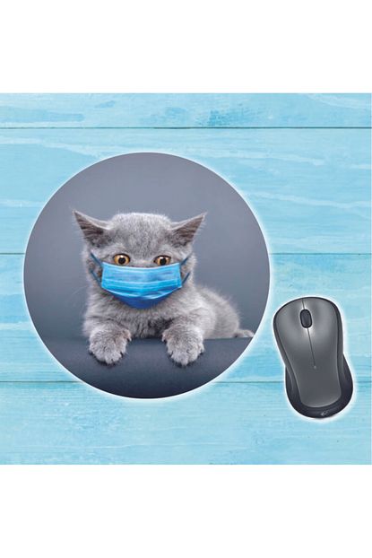 maskeli kedi mouse pad