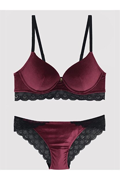 Pierre Cardin Kadin Bordo Push Up Kadife Sutyen Takim Fiyati Yorumlari Trendyol