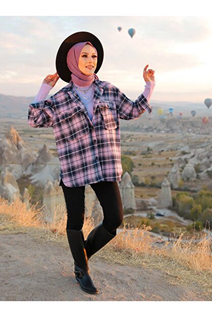 Tofisa Kadin Lila Fakir Kol Oduncu Gomlek Trendyol