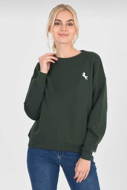 Feli S Kadin Haki Renk Ici Polarli Sweatshirt Trendyol