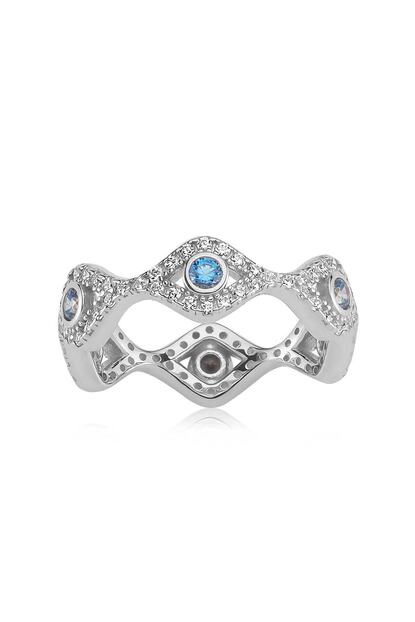 Valori Jewels Mini Nazar Gozu Swarovski Zirkon Mavi Ve Beyaz Tasli Gumus Tamtur Yuzuk Trendyol