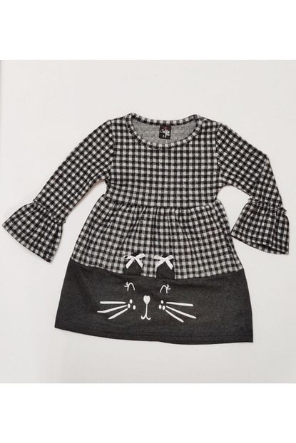 Bella Kiz Cocuk Kedi Desenli Siyah Beyaz Kislik Elbise Trendyol