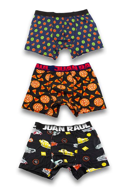Socksarmy Erkek Turuncu Pizza Araba Karpuz Desenli 3 Lu Renkli Boxer Seti Trendyol
