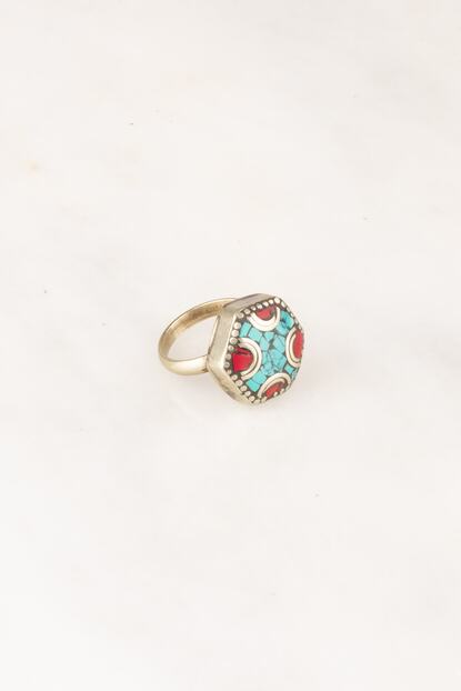 Soa Jewellery Kadin Altigen Kesim Mercan Turkuaz Kakmali Etnik Nepal Alpaka Yuzuk Trendyol