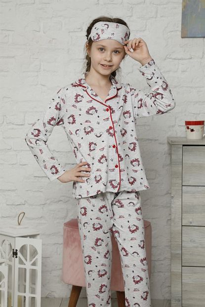 Arcan Kiz Cocuk Unicorn Desenli Goz Bantli Pijama Takimi Trendyol