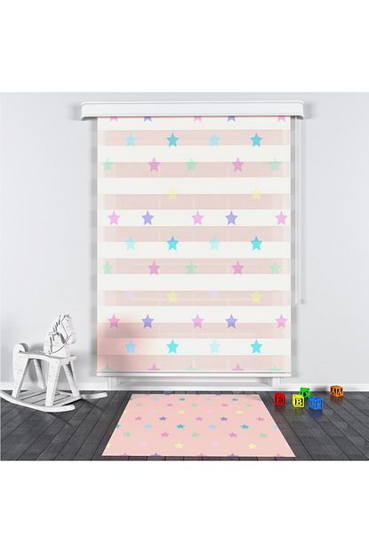 Zuper Zebra Perde Yildiz Renkli Pembe Desenli Cocuk Odasi Zebra Perde Trendyol